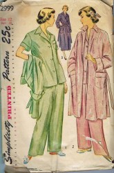 2999 SIMPLICITY  1949 PAJAMA TOP, PANTS, ROBE COAT PATTERN 14 32 BUST